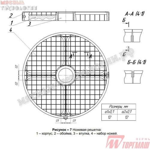 Решетка ножевая 12х12 мм для ОМ-350, УКМ-МО (арт. МО.18.000) фото 2