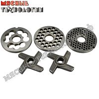 Комплект решеток и ножей с буртом для мясорубок МИМ-300, ТМ-32, М-300 (инструментальная сталь)